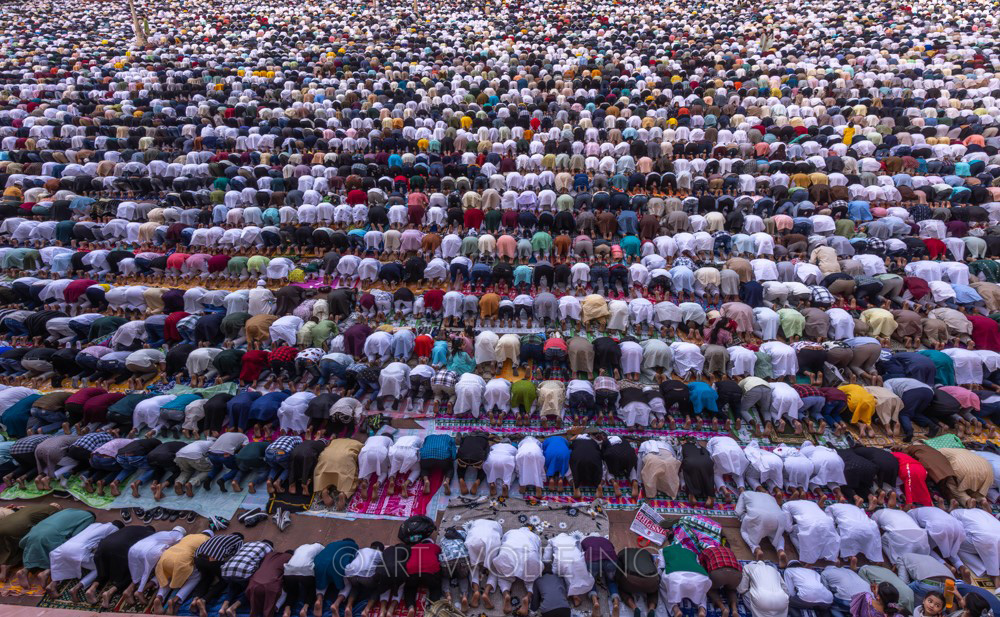 Devout Muslims celebrating Eid al-Fitr in Delhi, India.