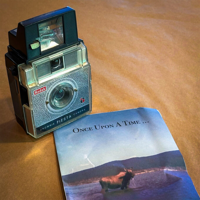 Art Wolfe's first wildlife photo of a moose and the Kodak Fiesta Camera of the type it was shot on.